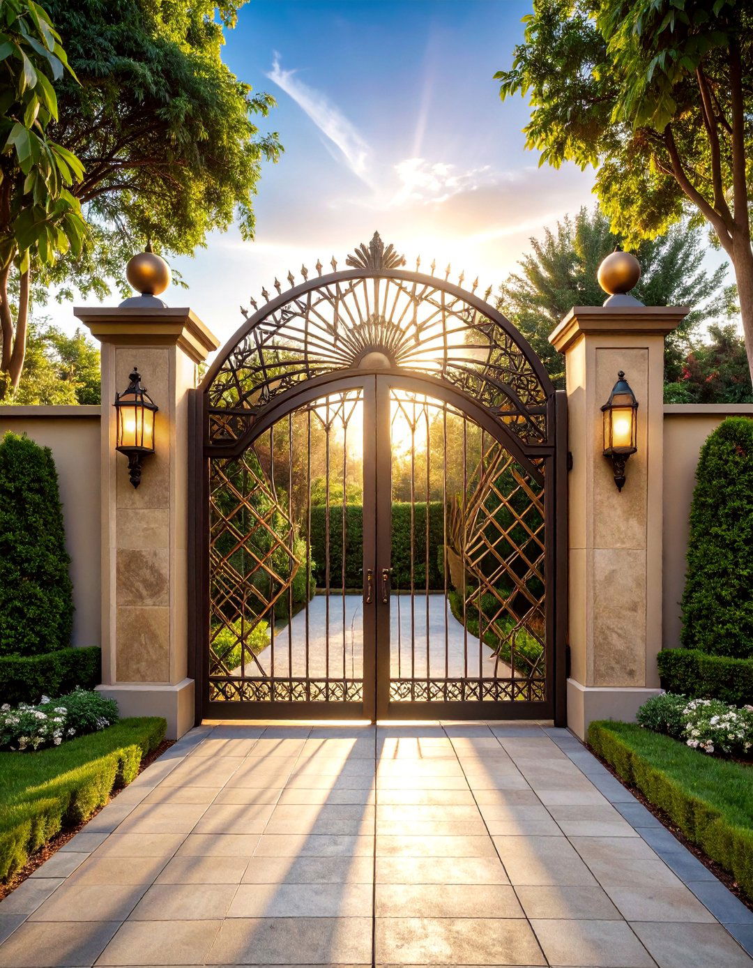Art Deco Inspired Metal Gate with Geometric Patterns - 25 Metal Garden Gate Ideas