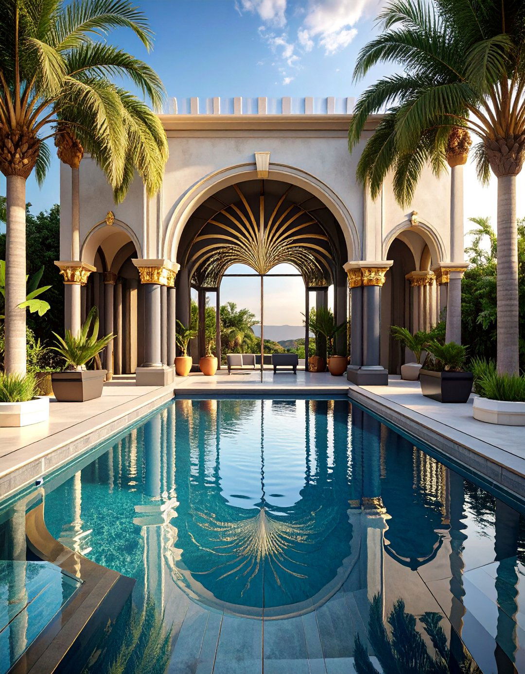 Art Deco Inspired Pattern Waterline - 25 Waterline Pool Tile Ideas