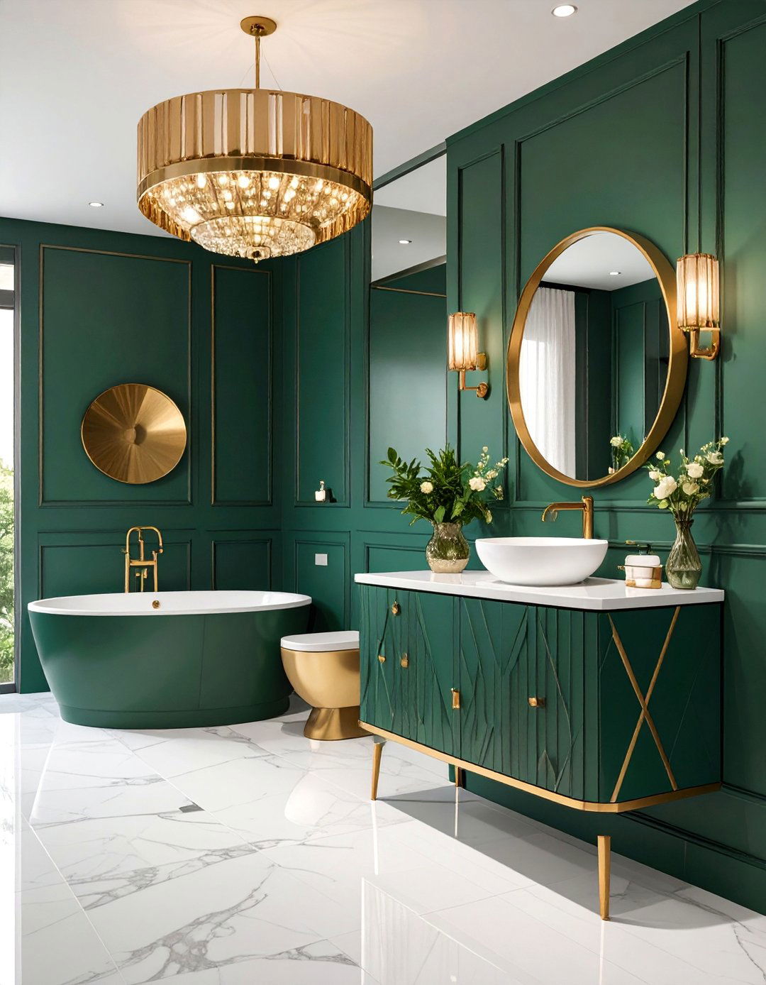 Art Deco Inspired Stepped Wainscoting - 25 Powder Room Wainscoting Ideas