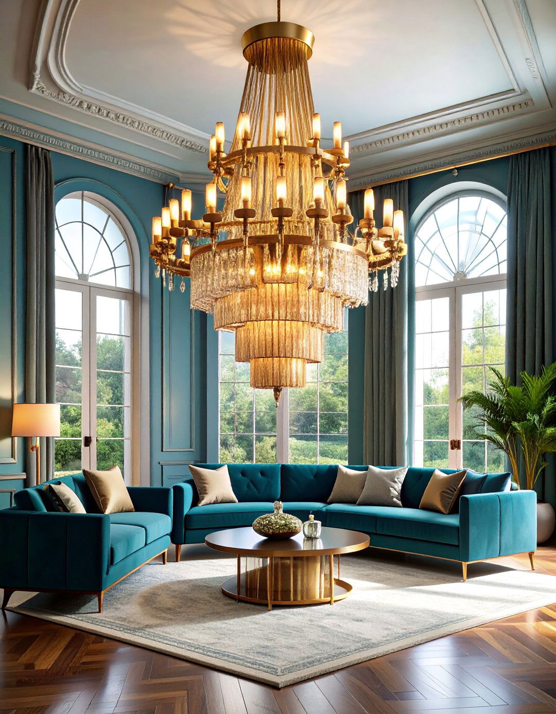 Art Deco Inspired Tiered Chandelier - 25 Living Room Ceiling Lighting Ideas