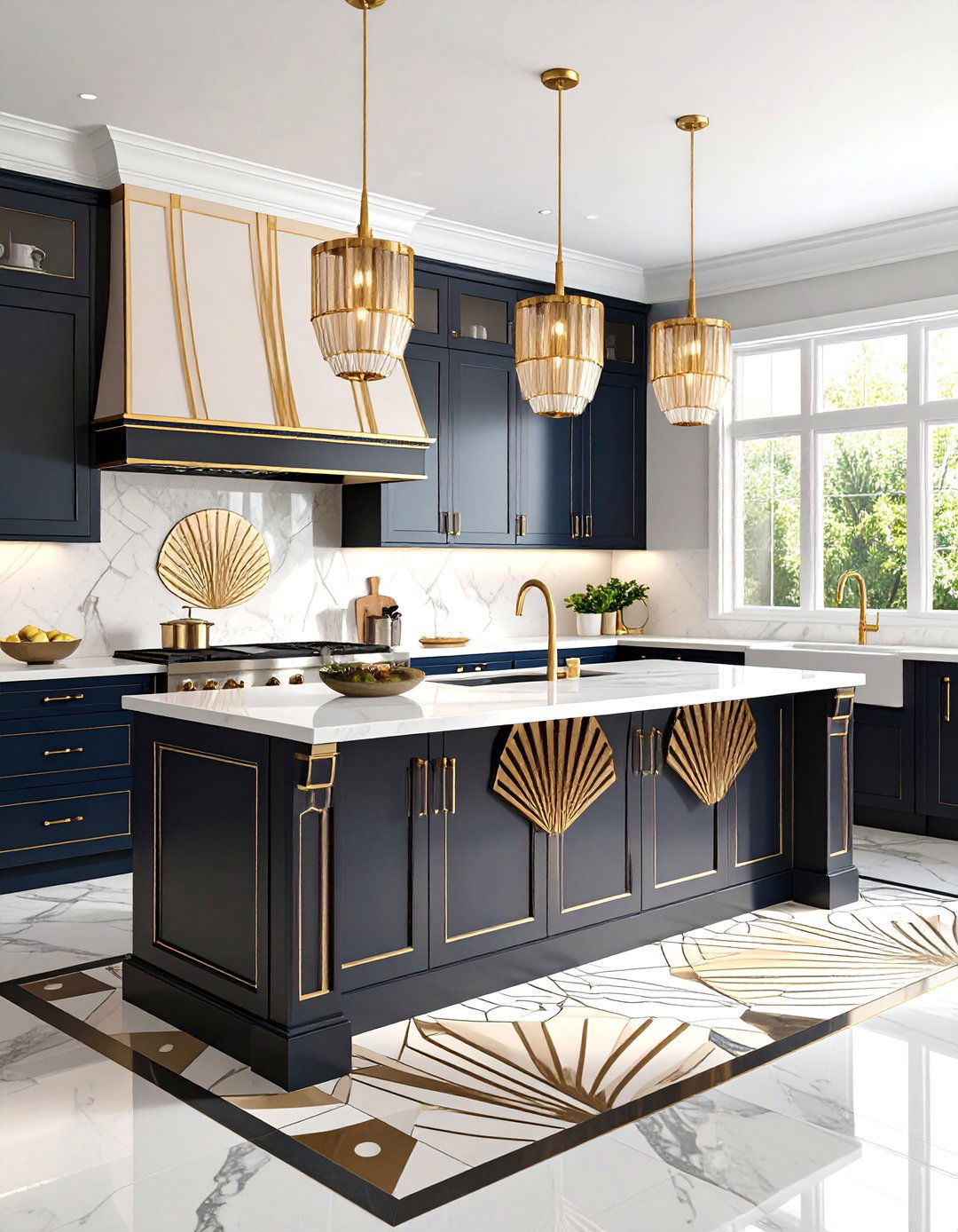 Art Deco Kitchen Runner with Metallic Gold Geometric Accents - 25 Kitchen Rug Ideas