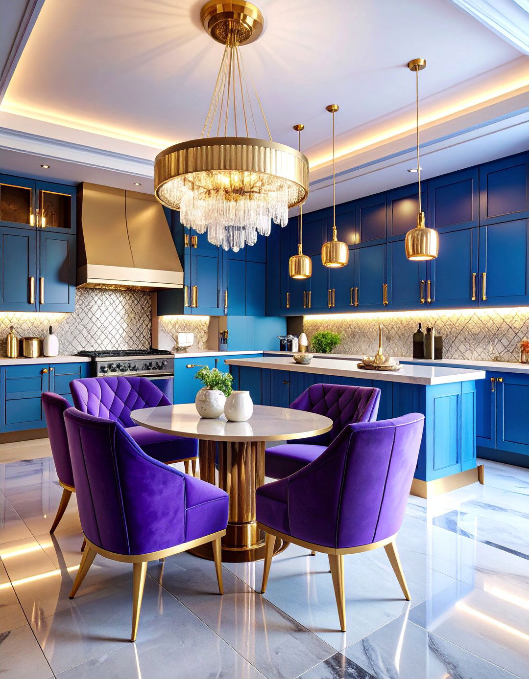 Art Deco Kitchen with Geometric Details and Metallic Accents - 25 Eat in Kitchen Ideas