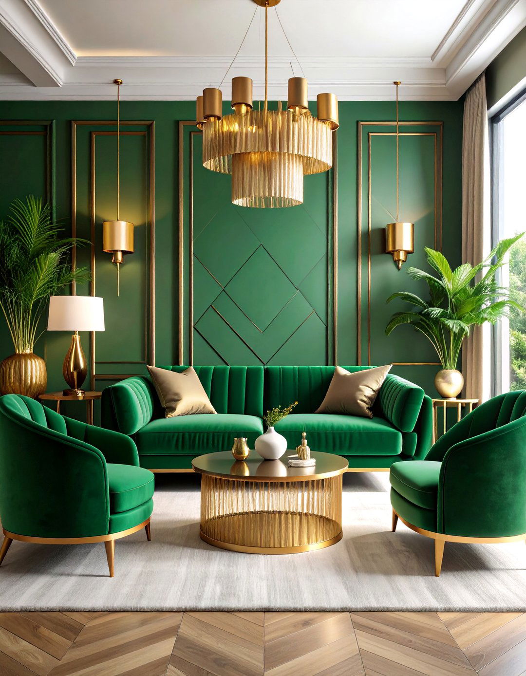 Art Deco Living Room with Emerald Green and Gold Orange - 25 Green and Orange Living Room Ideas