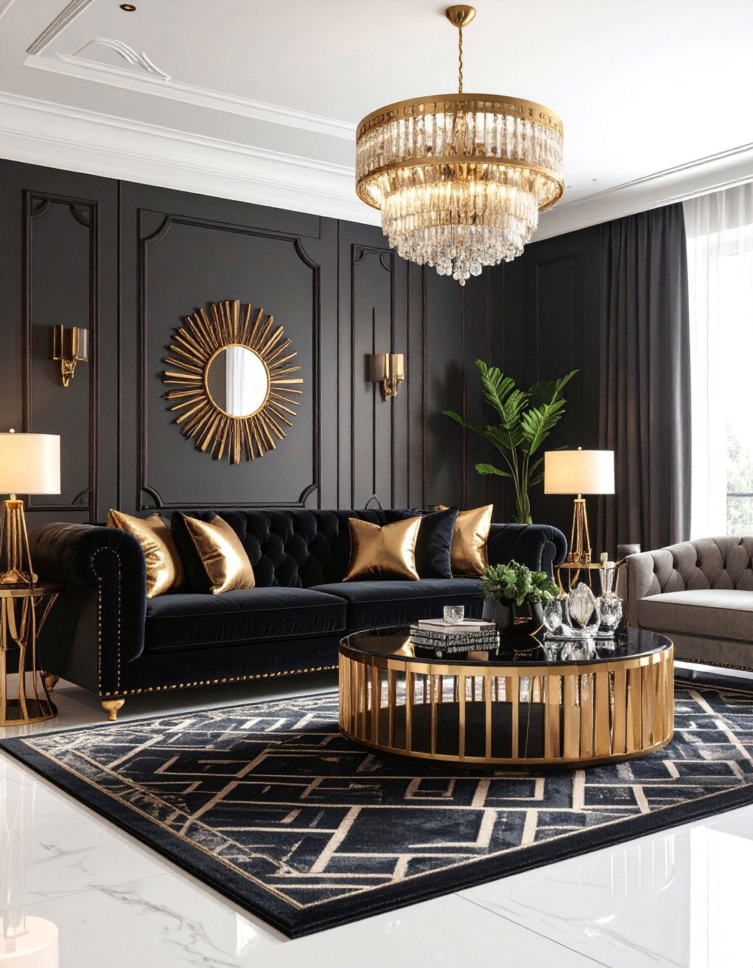 Art Deco Maximalist Living Room with Metallic Accents - 25 Maximalist Living Room Design Ideas