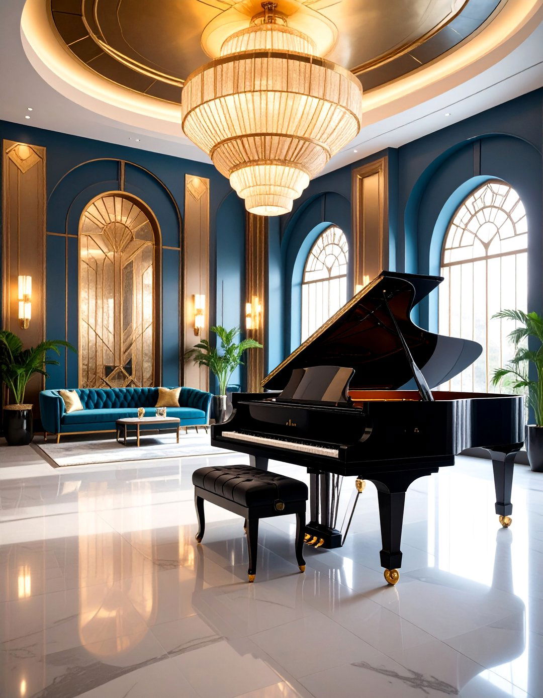 Art Deco Music Salon with Geometric Patterns - 25 Music Room Ideas