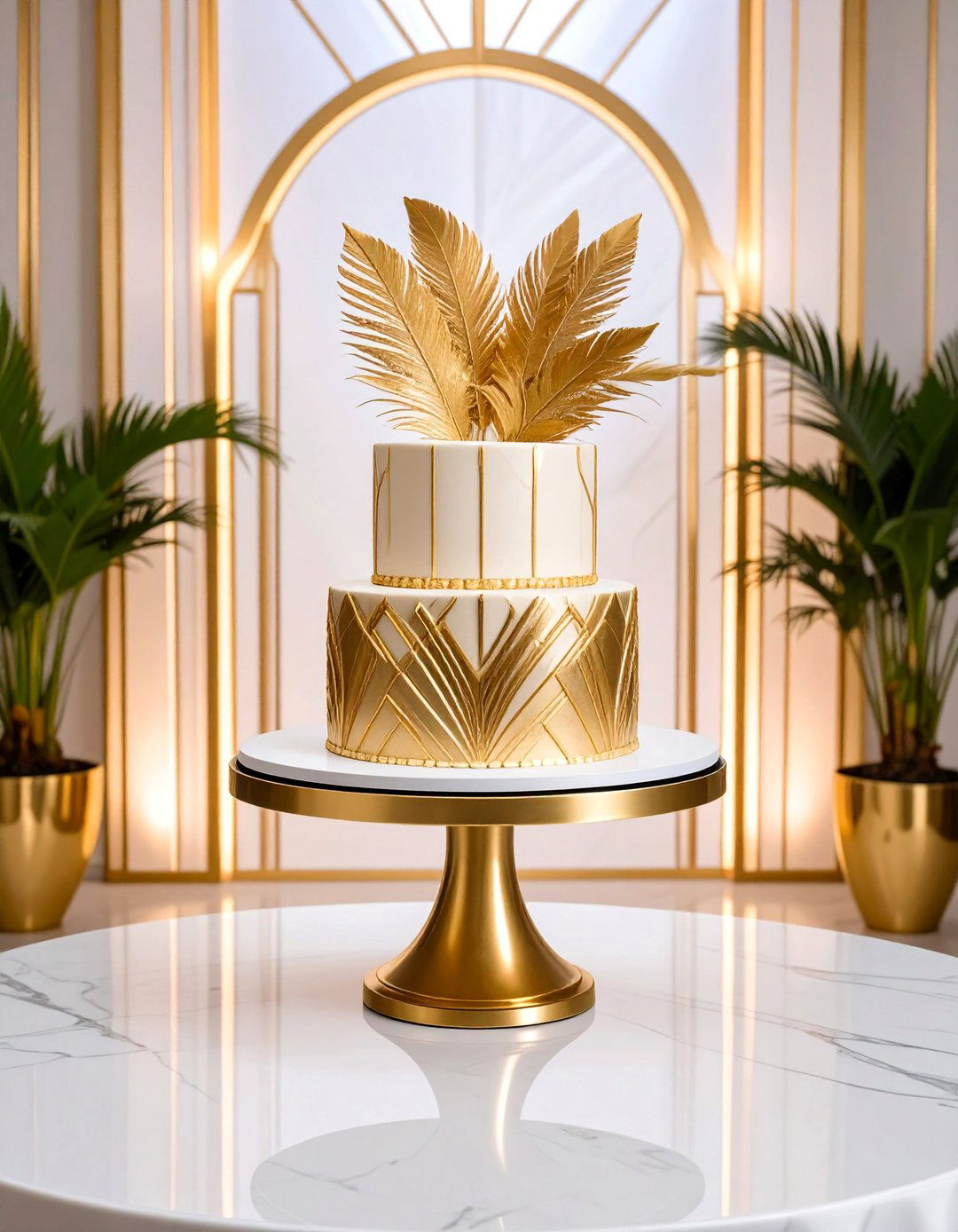 Art Deco Naked Cake with Geometric Patterns - 25 Naked and Semi-naked Wedding Cake Ideas