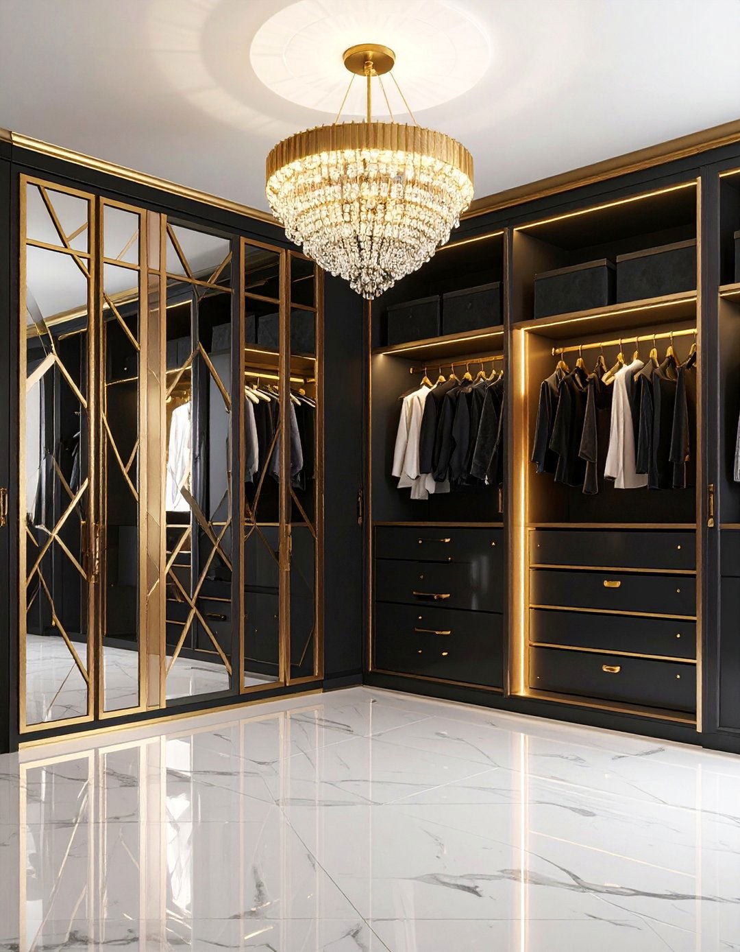 Art Deco Nursery Closet with Metallic Accents - 25 Nursery Closet Ideas