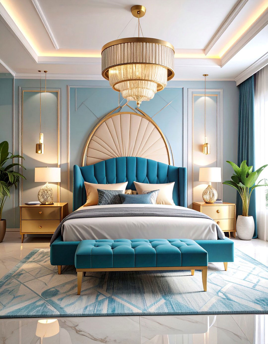Art Deco Peach Bedroom with Geometric Glamour - 25 Peach Bedroom Ideas