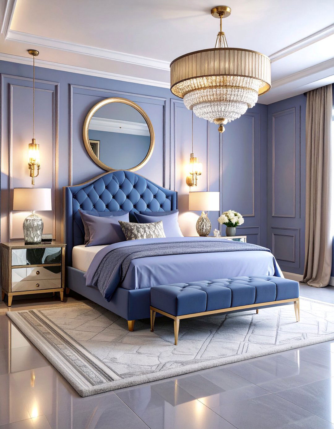 Art Deco Periwinkle Bedroom with Geometric Glamour - 25 Periwinkle Bedroom Ideas