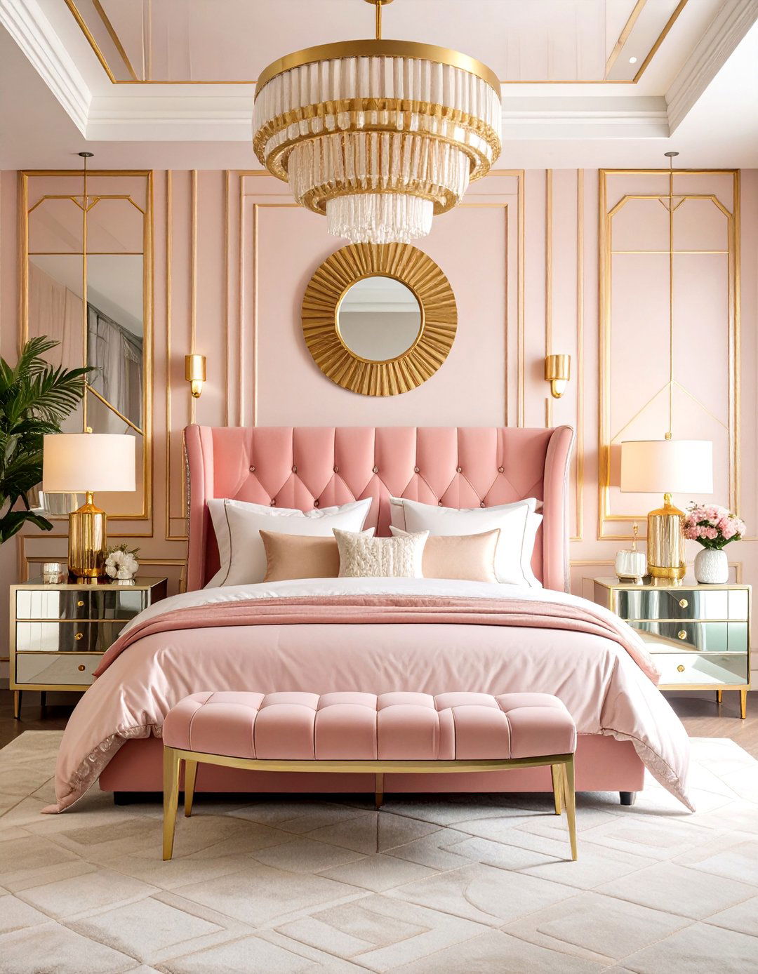 Art Deco Pink and Gold Masterpiece - 25 Pink and Gold Bedroom Ideas
