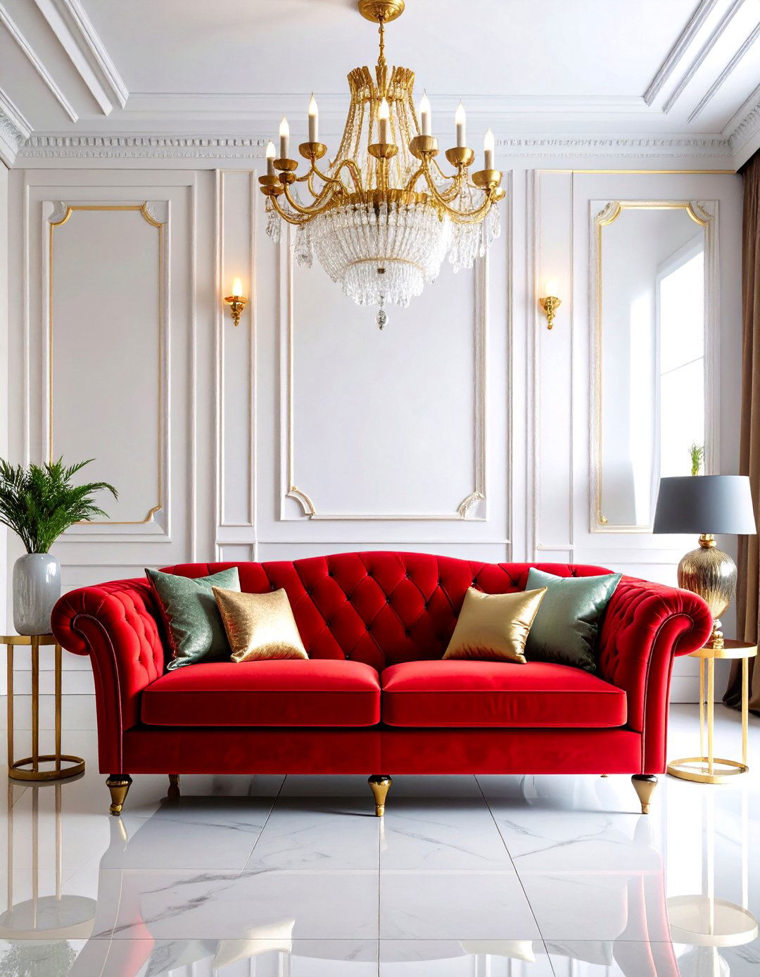 Art Deco Red Velvet Sofa Living Room - 25 Red Couch Living Room Ideas