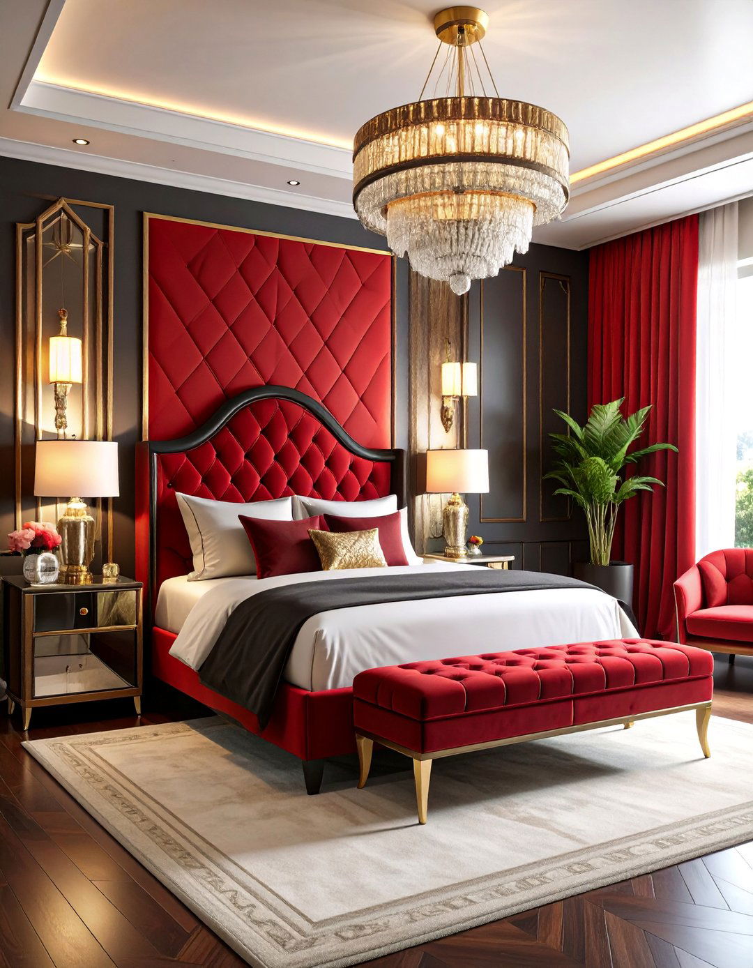 Art Deco Red and Black Glamour Bedroom - 25 Red and Black Bedroom Ideas