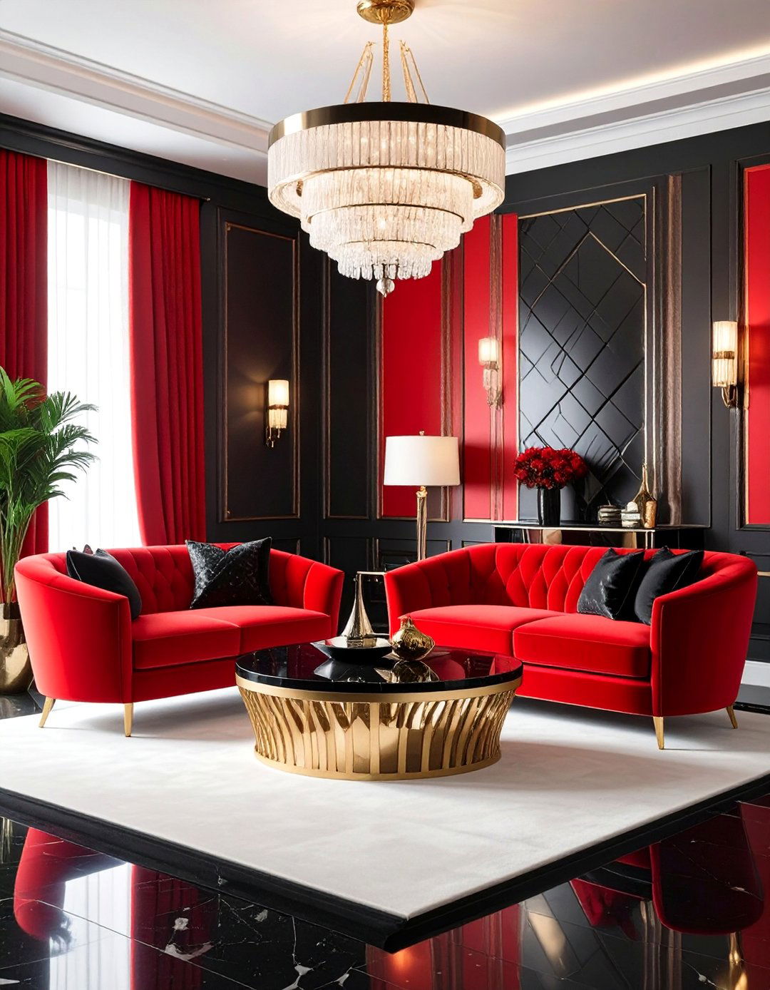 Art Deco Red and Black Living Room - 25 Red Living Room Ideas