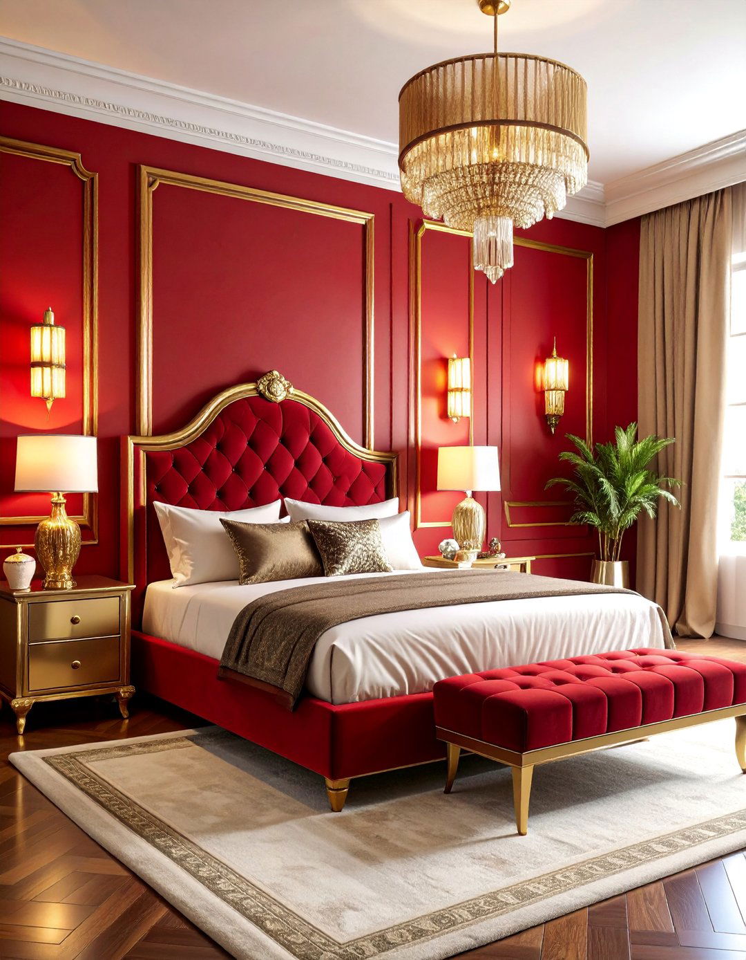 Art Deco Red and Gold Bedroom Glamour - 25 Red Bedroom Ideas