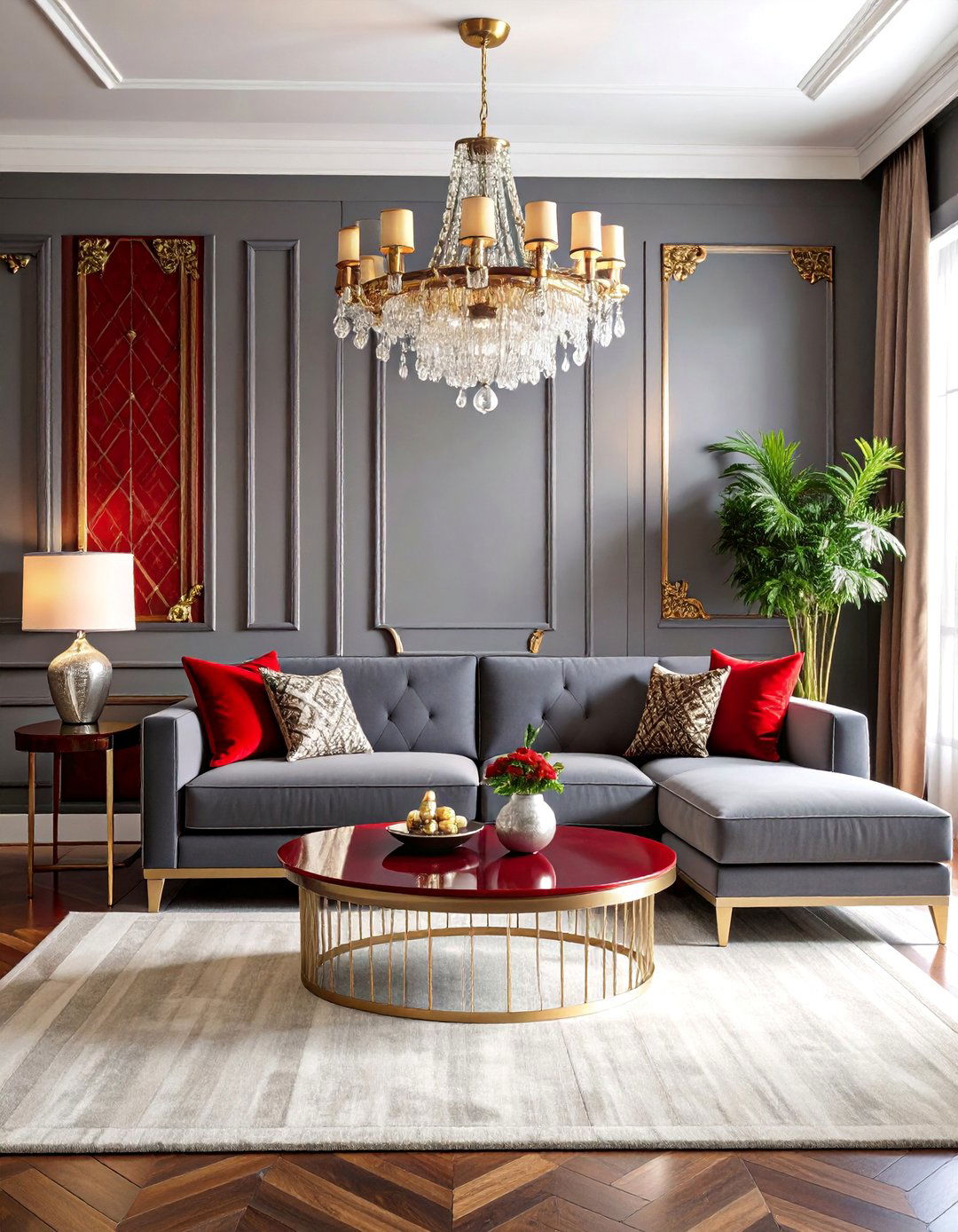 Art Deco Red and Grey Living Room Style - 25 Red and Grey Living Room Ideas