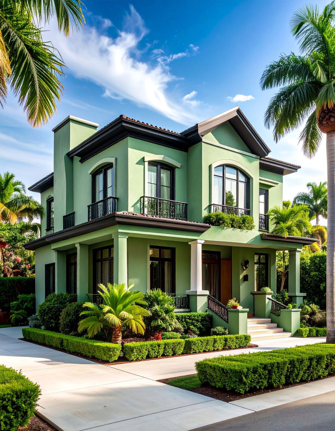 Art Deco Revival with Black Geometric Trim - 25 Sage Green House With Black Door