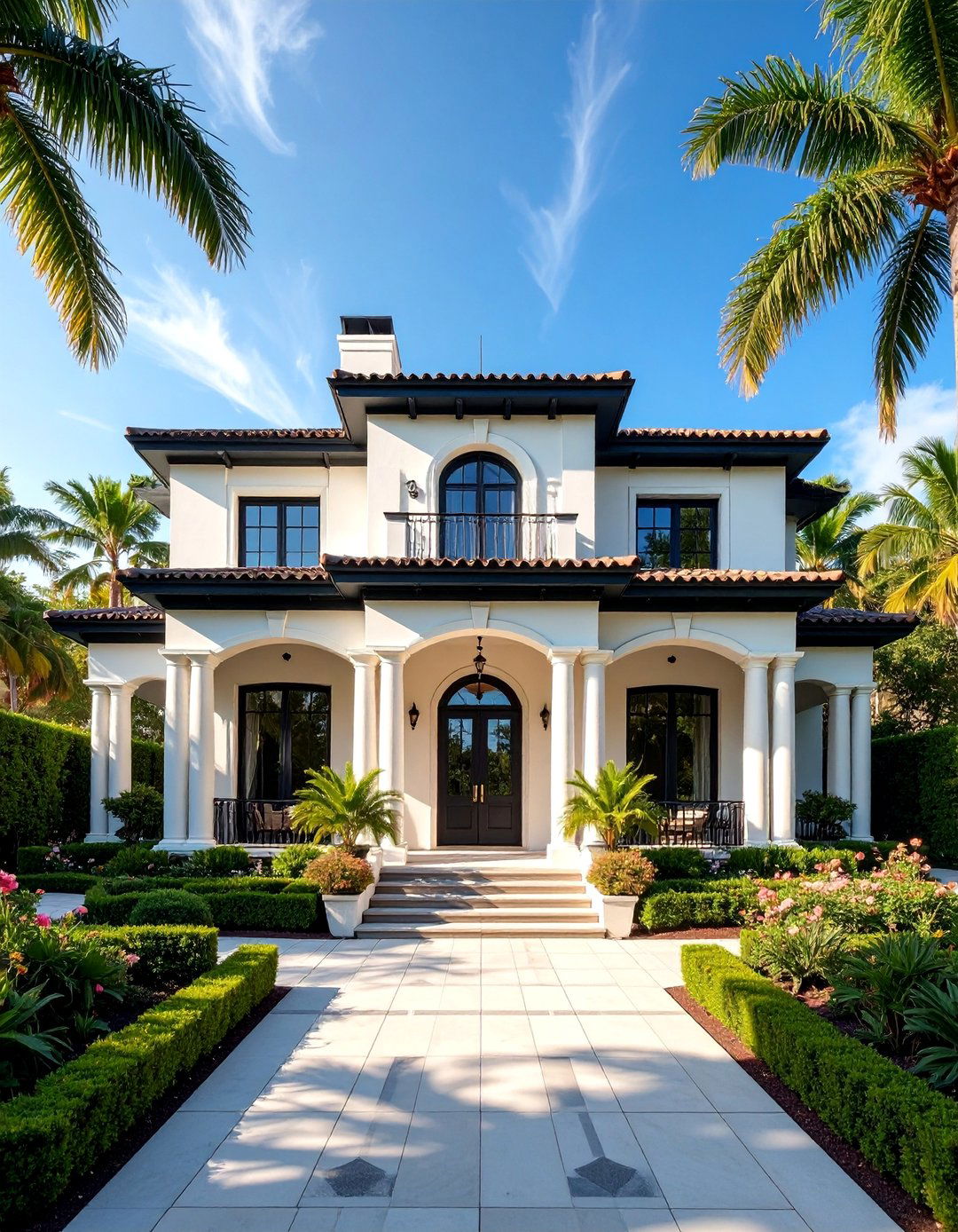 Art Deco Revival with Geometric Details - 25 White Brick House With Black Trim