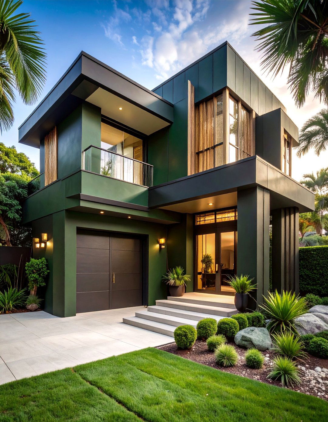 Art Deco Revival with Metallic Highlights - 25 Dark Olive Green House Designs