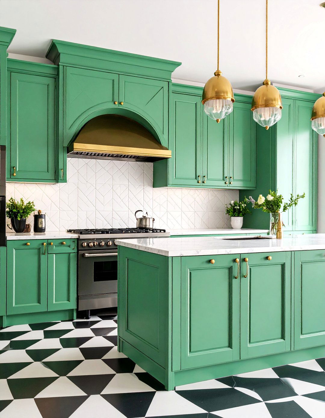 Art Deco Seafoam Green Kitchen with Geometric Elements - 25 Seafoam Green Kitchen Ideas