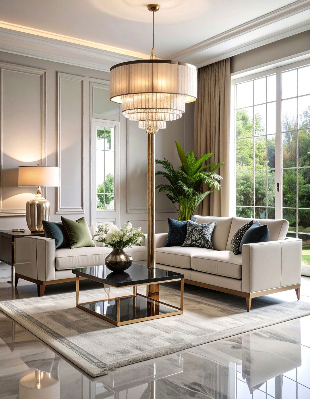 Art Deco Stepped Floor Lamp with Geometric Details - 25 Living Room Floor Lamp Ideas and Inspiration