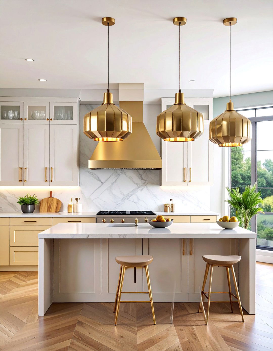 Art Deco Stepped Metal Pendants - 25 Kitchen Island Lighting Ideas