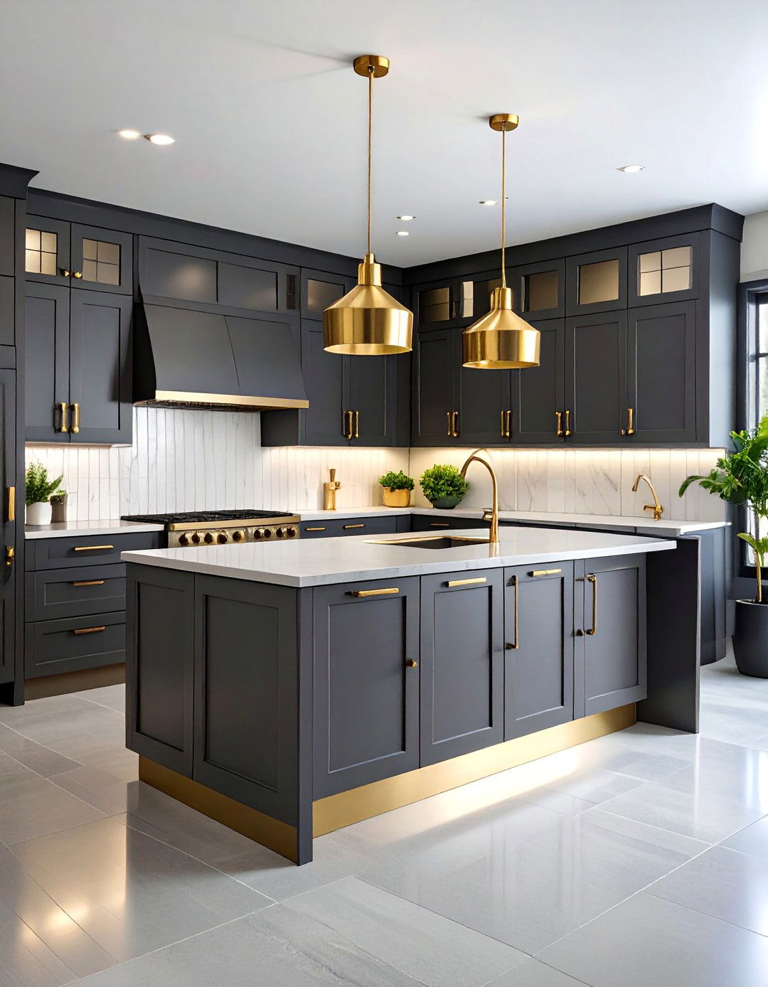 Art Deco Subway Tile Kitchen with Gold Trim - 25 Art Deco Kitchen Ideas