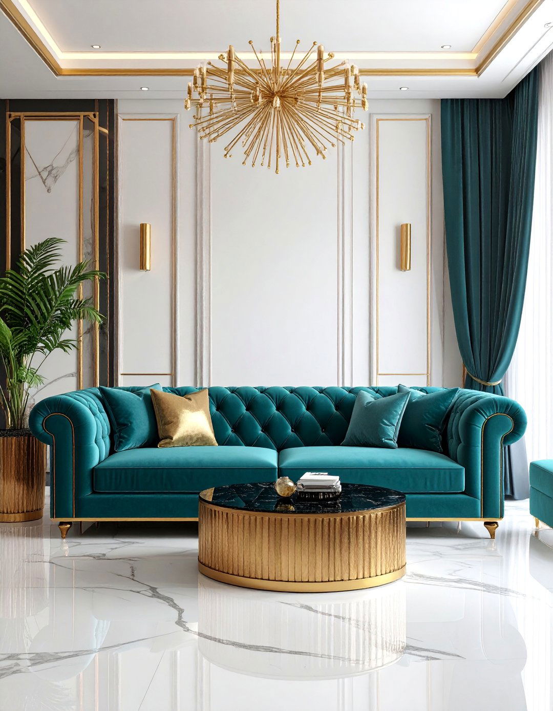 Art Deco Teal Velvet Sofa Glamour - 25 Teal Couch Living Room Ideas