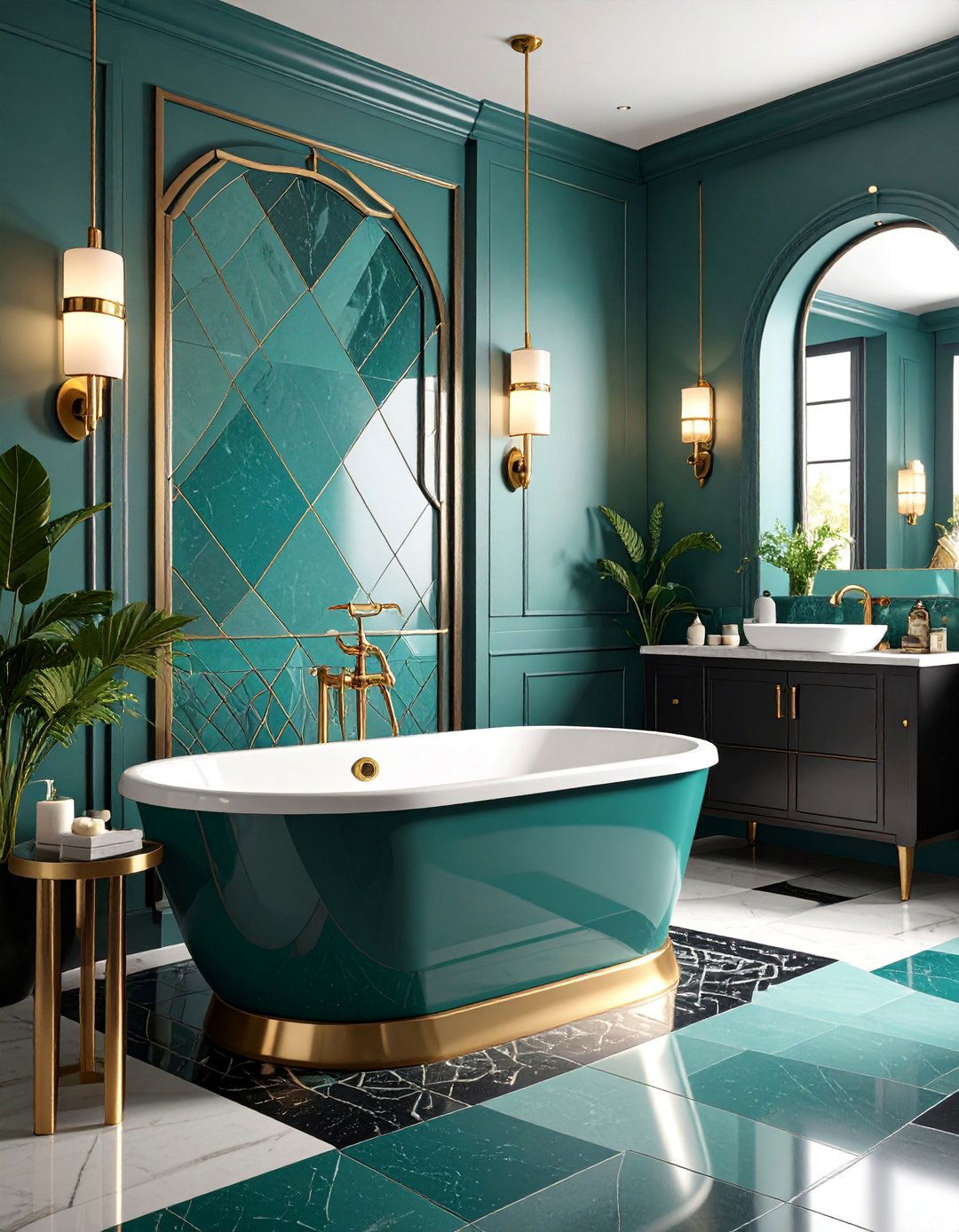 Art Deco Teal and Black Bathroom - 25 Teal Bathroom Ideas