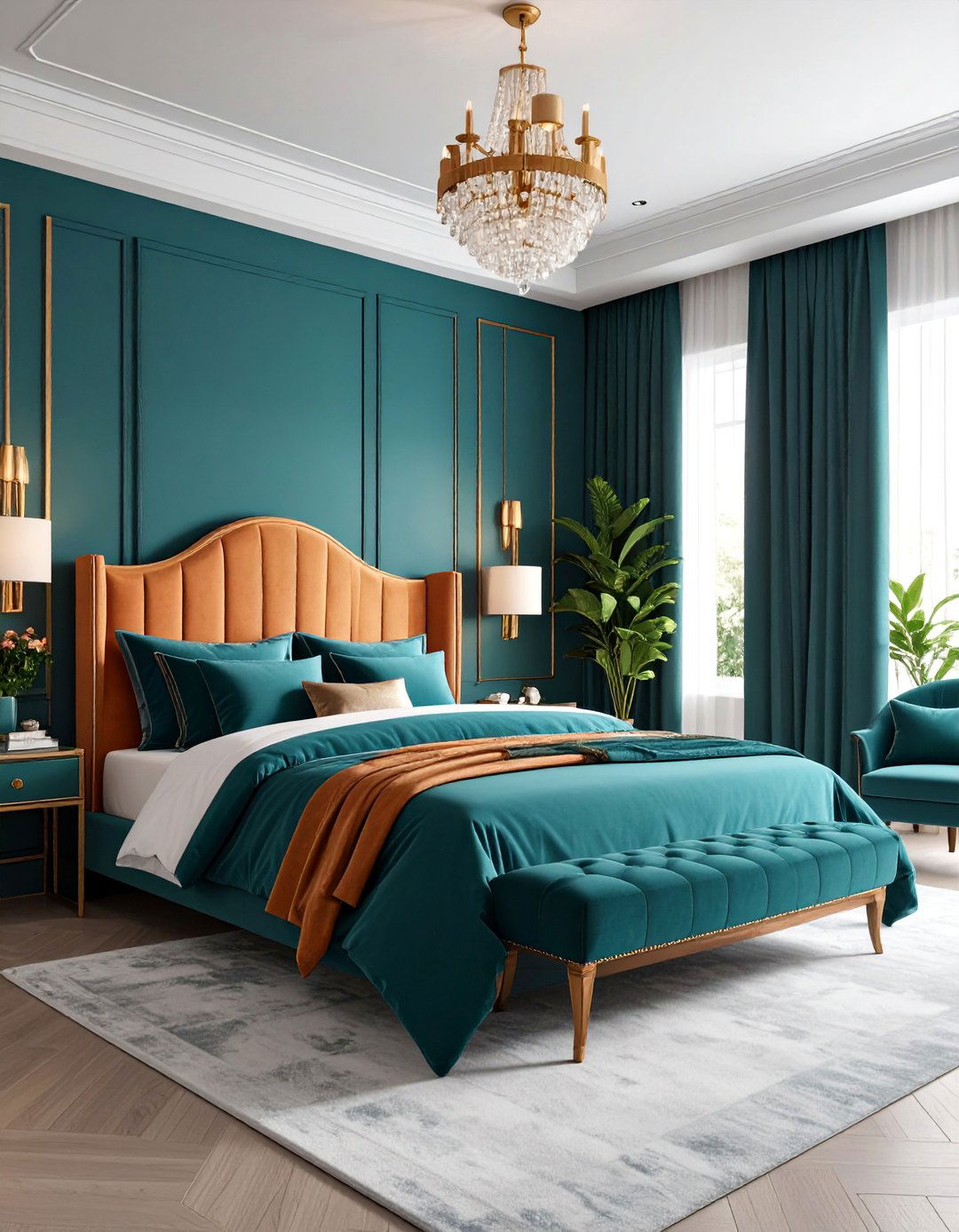 Art Deco Teal and Orange Glamour Suite - 25 Teal and Orange Bedroom Ideas