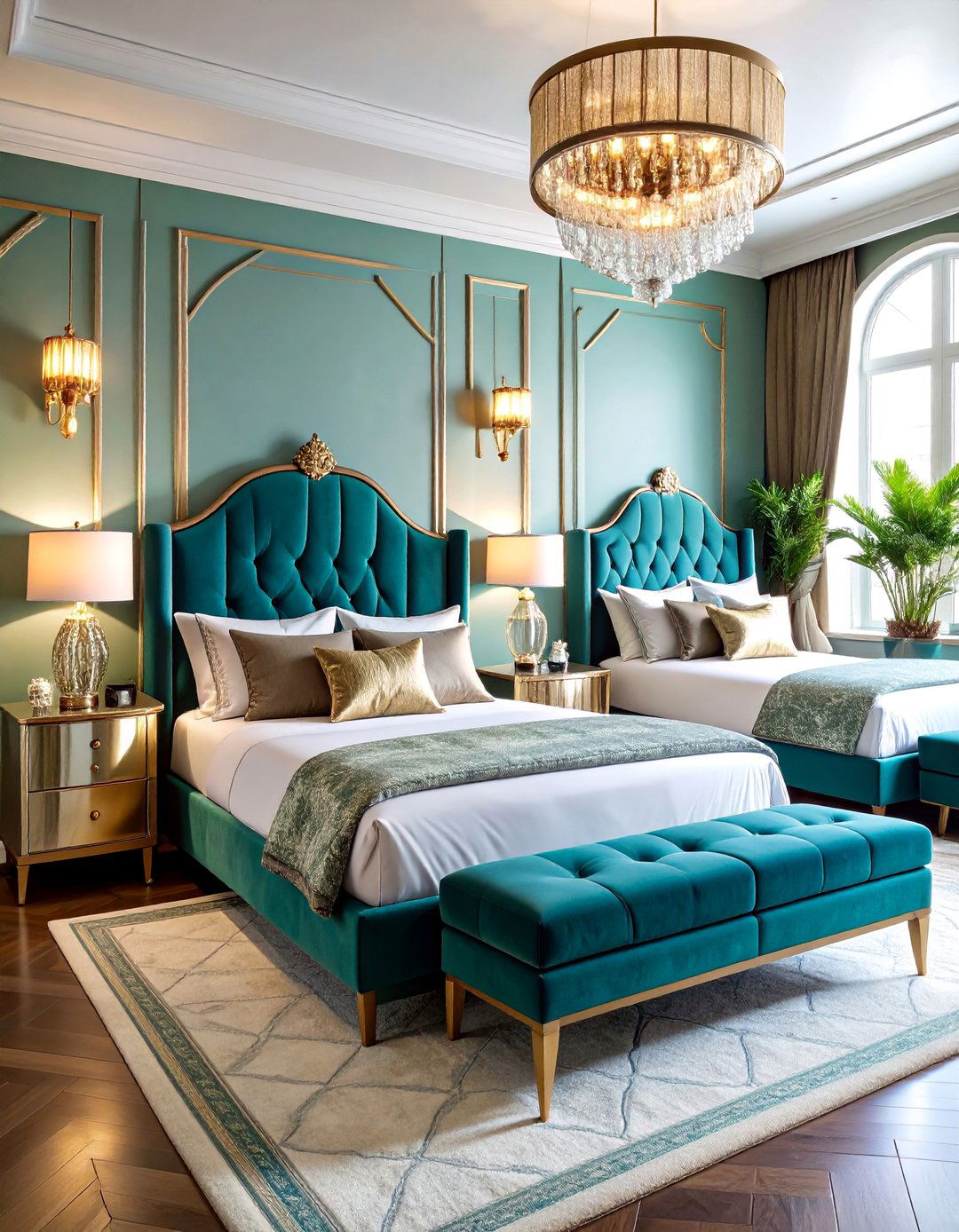 Art Deco Twin Bedroom with Geometric Patterns - 25 Twin Bedroom Ideas