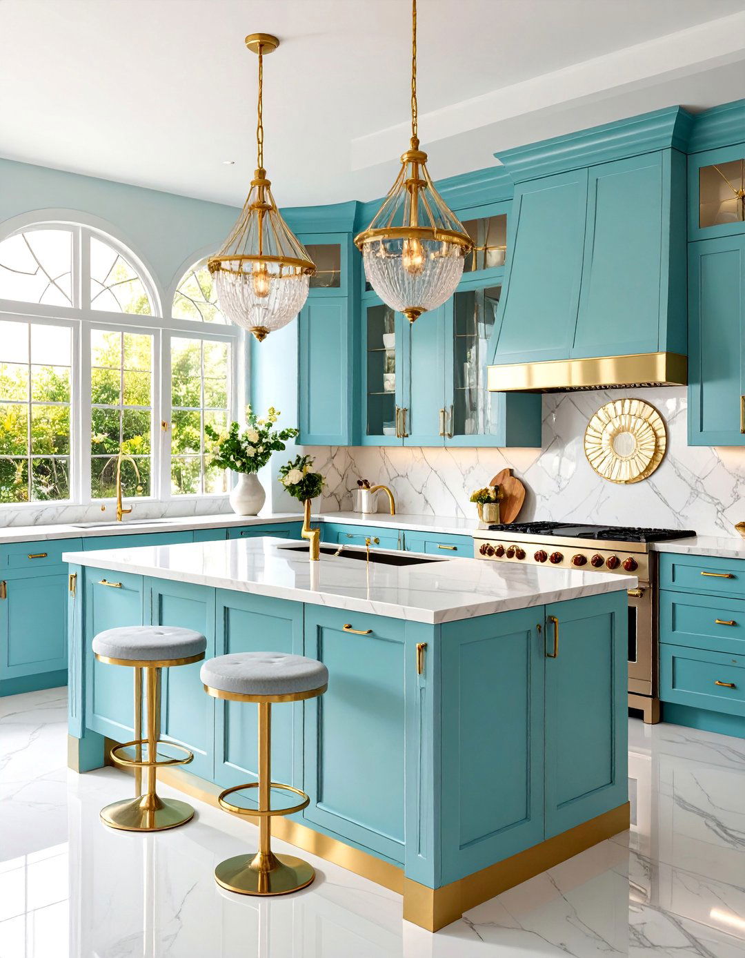 Art Deco White Kitchen with Polished Gold Details - 25 White and Gold Kitchen Ideas