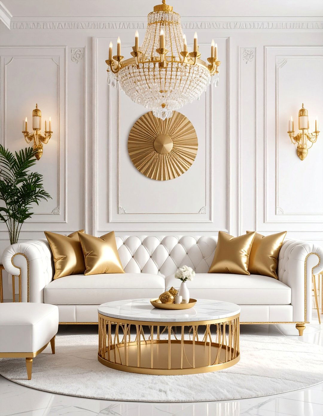 Art Deco White and Gold Living Room - 25 White and Gold Living Room Ideas