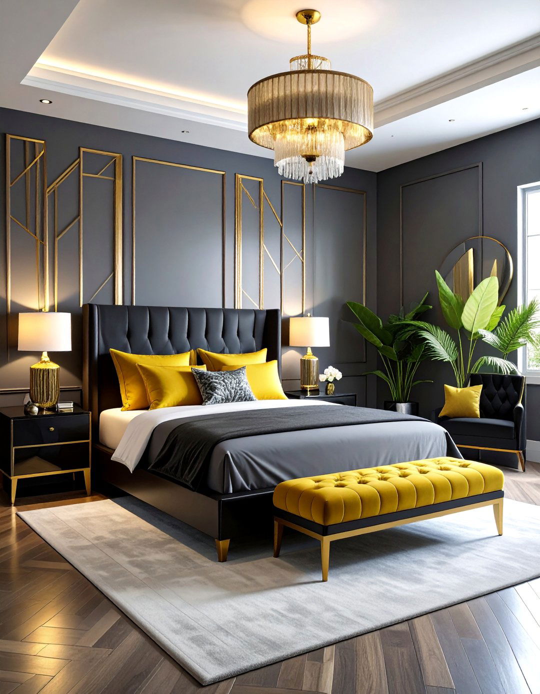 Art Deco Yellow and Grey Bedroom Glamour - 25 Yellow and Grey Bedroom Ideas