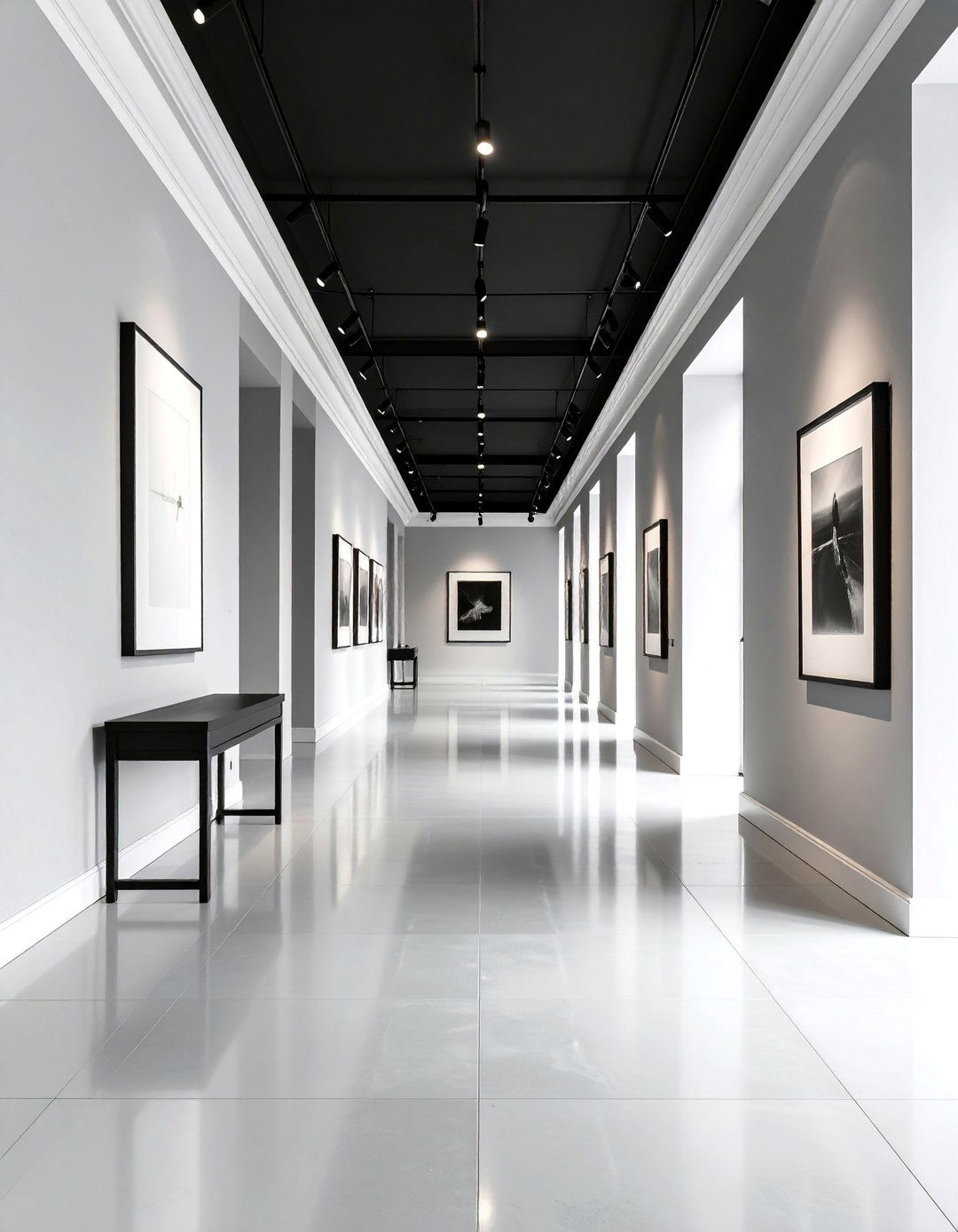 Art Gallery Inspired Hallway - 25 Black Ceiling With Grey Walls