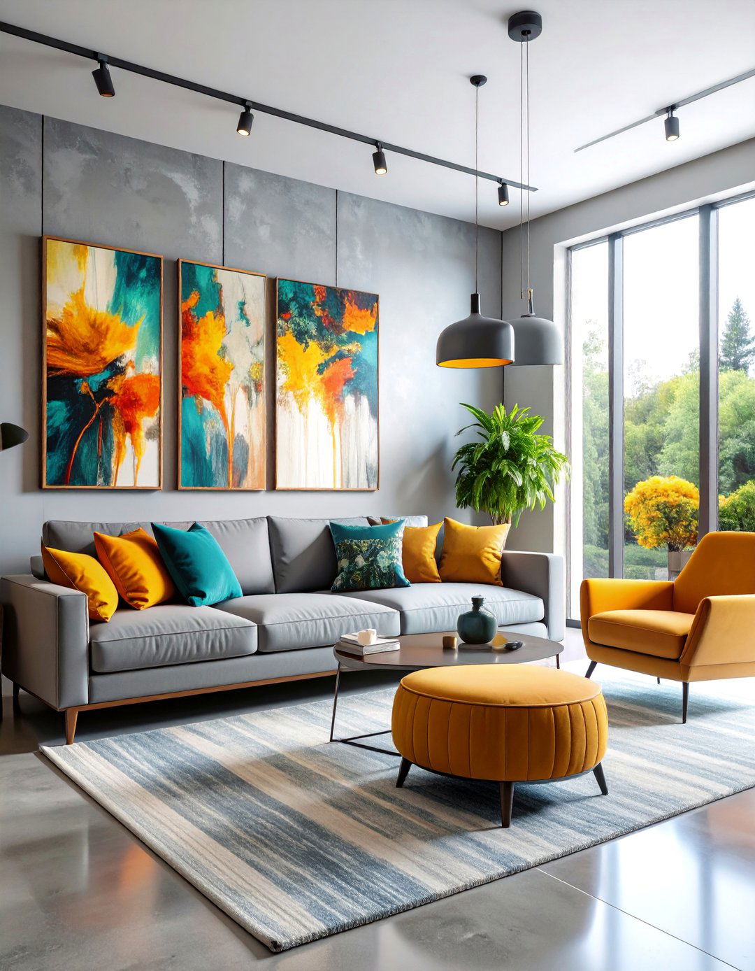Art Gallery Inspired Living Space - 25 Teal and Grey Living Room Ideas