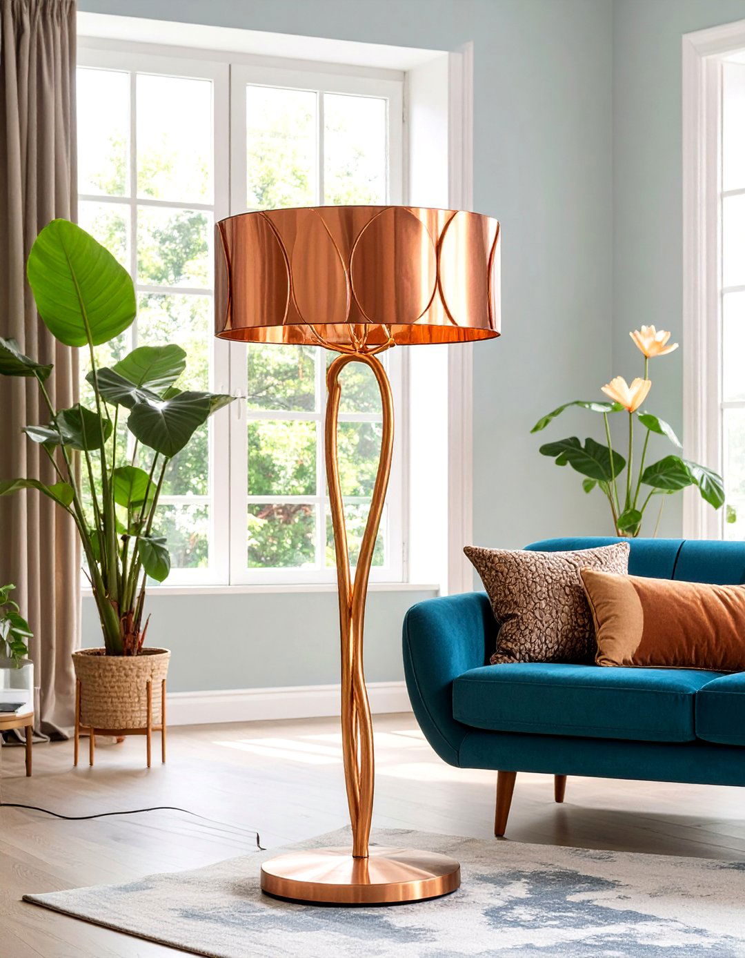 Art Nouveau Curved Metal Floor Lamp with Lily Pad Shade - 25 Living Room Floor Lamp Ideas and Inspiration