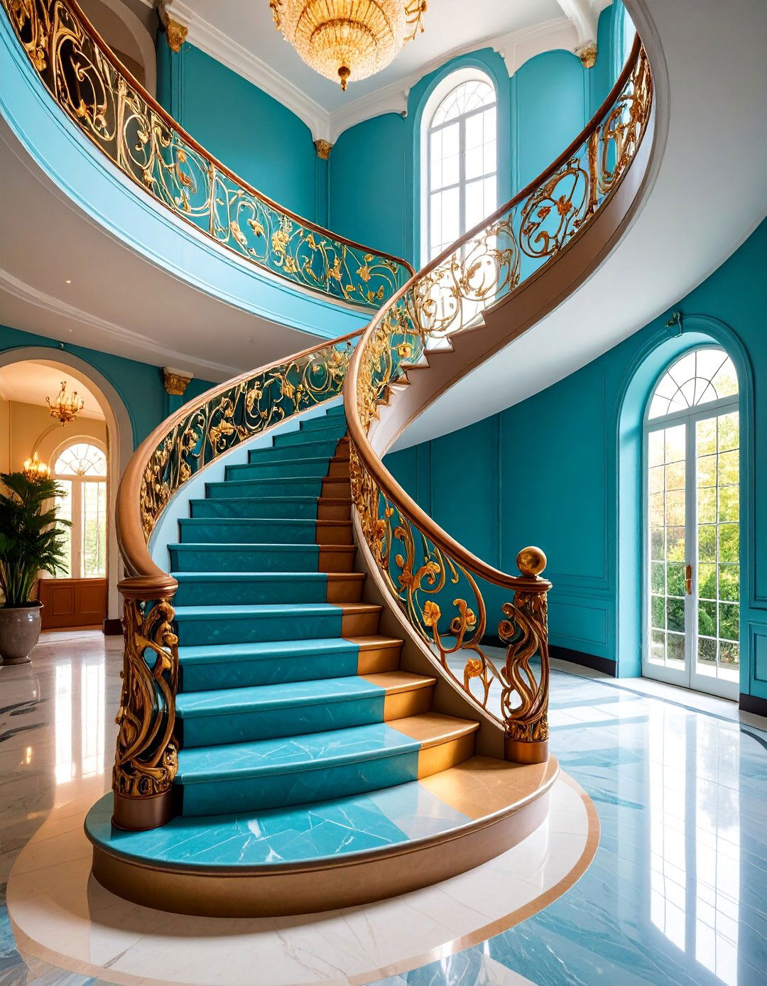 Art Nouveau Inspired Curved Staircase with Flowing Lines - 25 Staircase Ideas