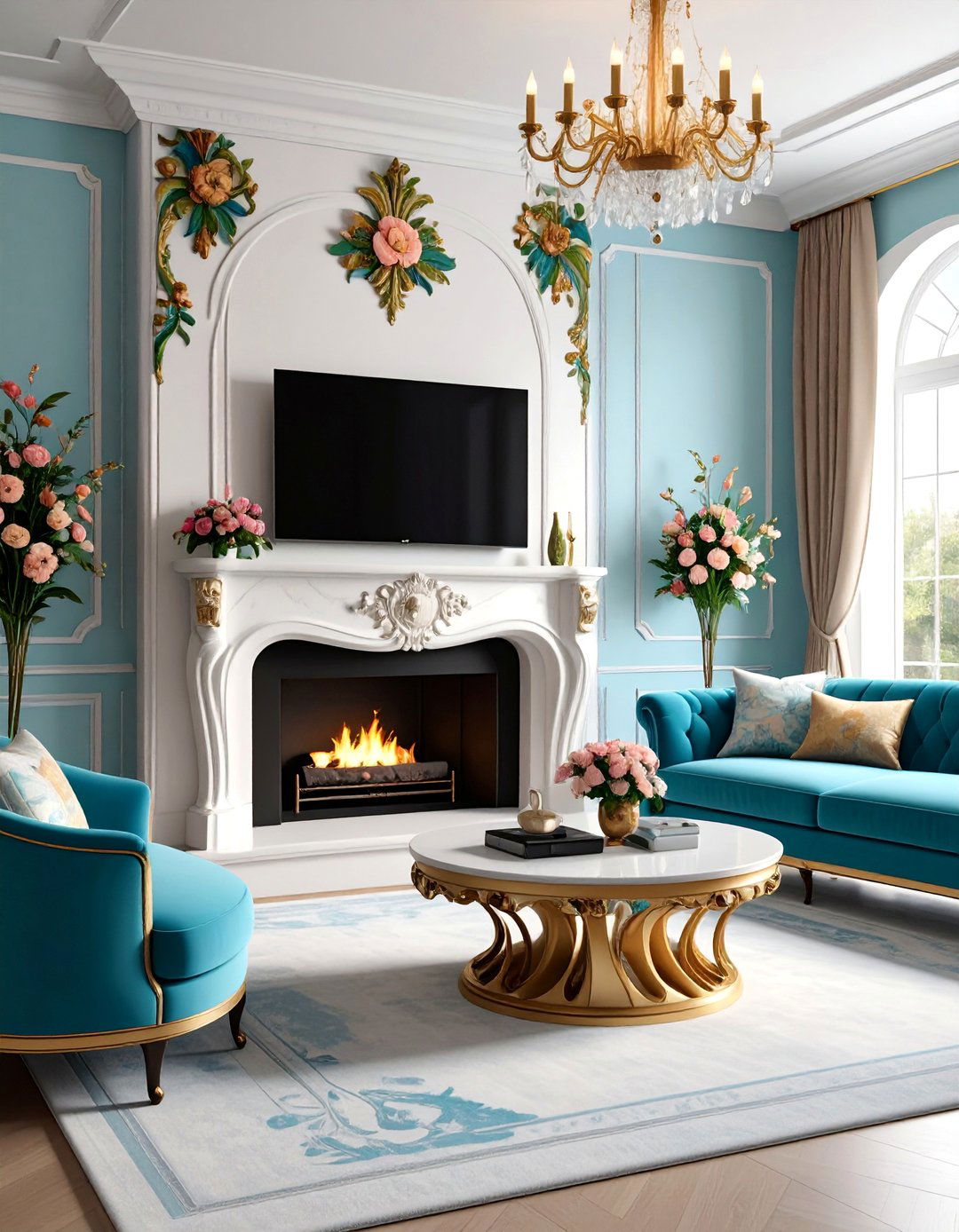 Art Nouveau Linear Fireplace with Flowing TV Surround - 25 Linear Fireplace Ideas With Tv Above