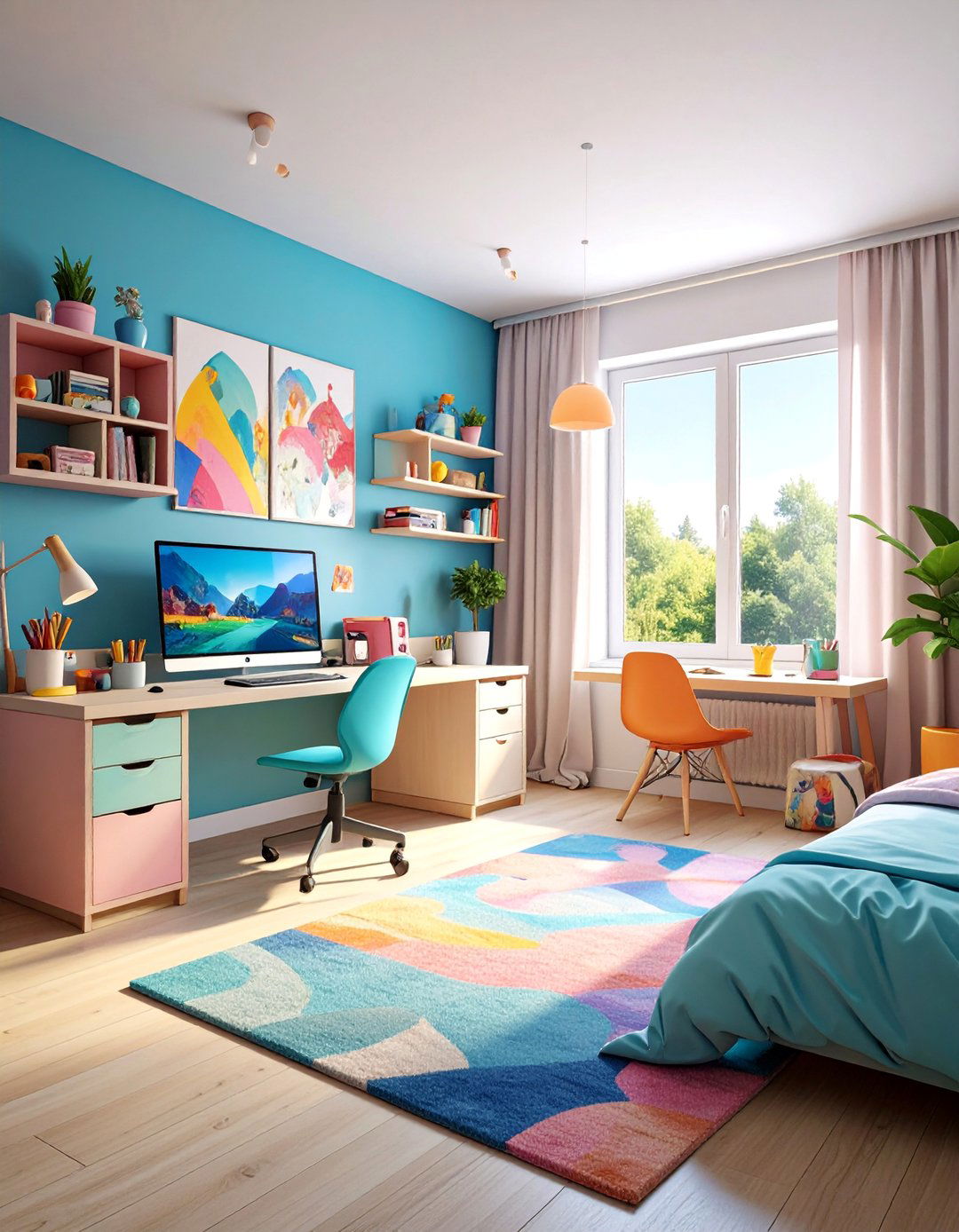 Art Studio Gaming Room with Creative Workstation - 25 Gamer Girl Room Ideas