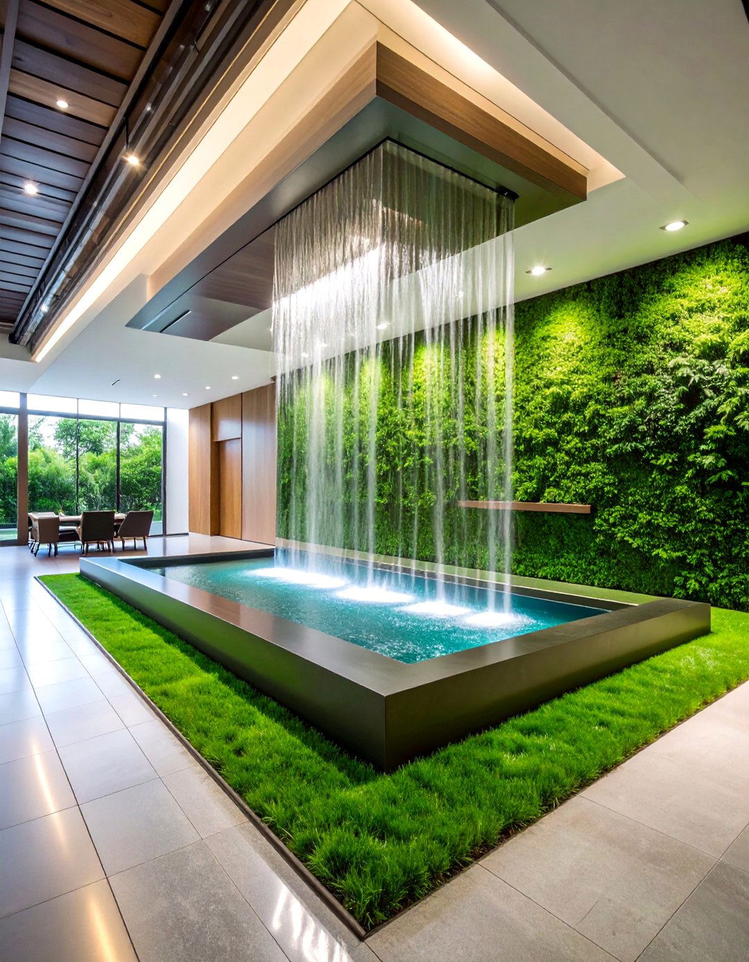 Artificial Grass Wall with Water Features - 25 Artificial Grass Wall Design Ideas