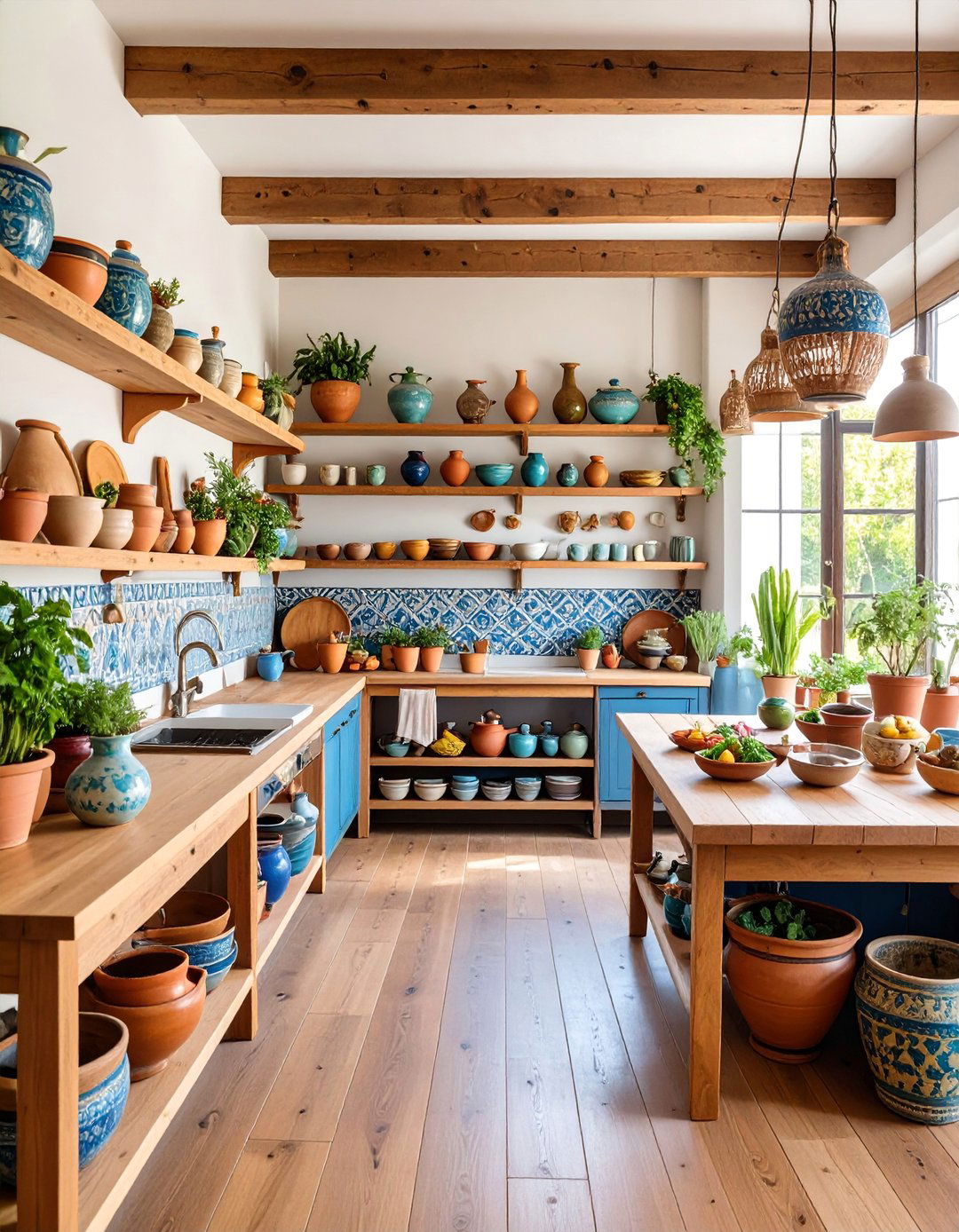 Artisan Pottery Display Kitchen with Handcrafted Elements - 25 Organic Modern Interior Design Ideas