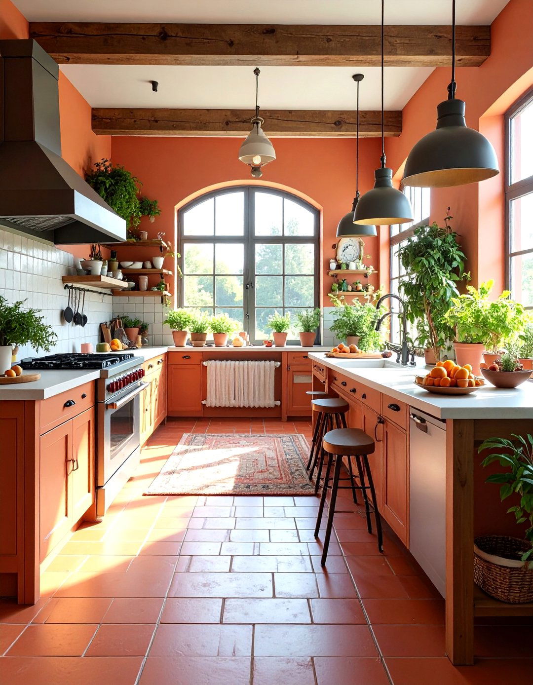 Artisanal Terracotta Kitchen Floor with Hand Pressed Tiles - 25 Terracotta Kitchen Floor Ideas