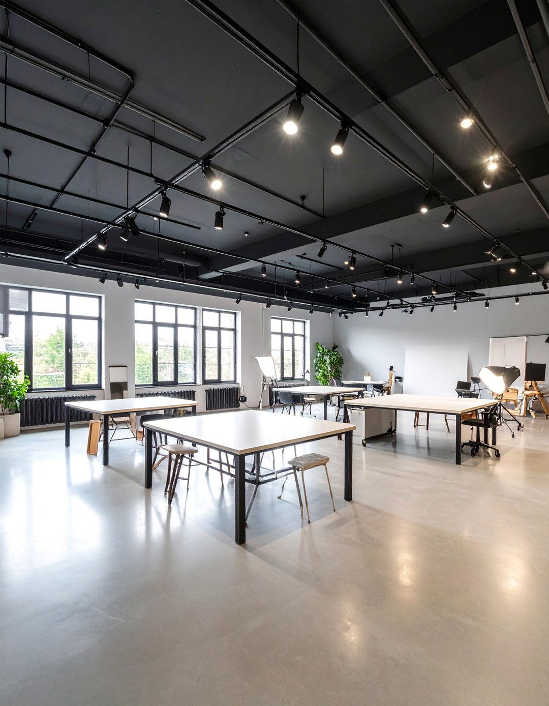 Artist Studio Workspace Design - 25 Black Ceiling With Grey Walls
