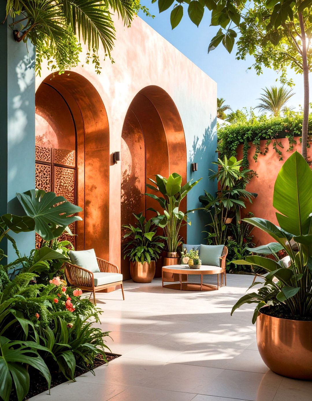 Artistic Copper Screen Wall with Patina Development - 25 Patio Wall Ideas