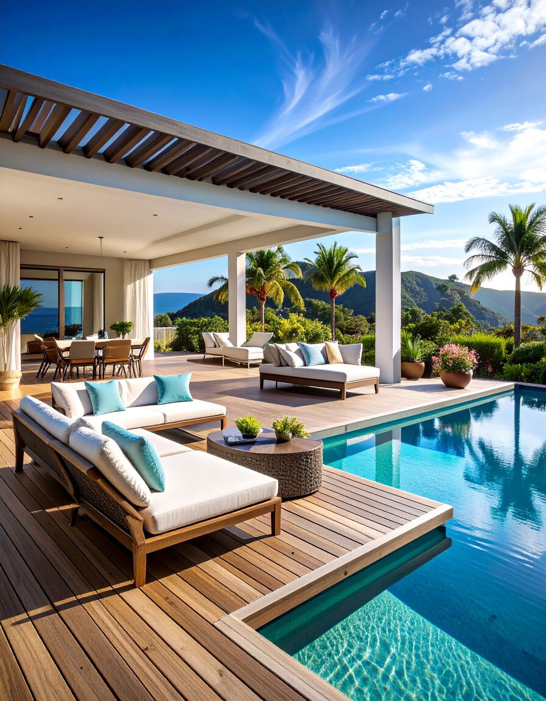 Artistic Design Deck with Custom Creative Elements - 25 Above-ground Pool With Deck Ideas