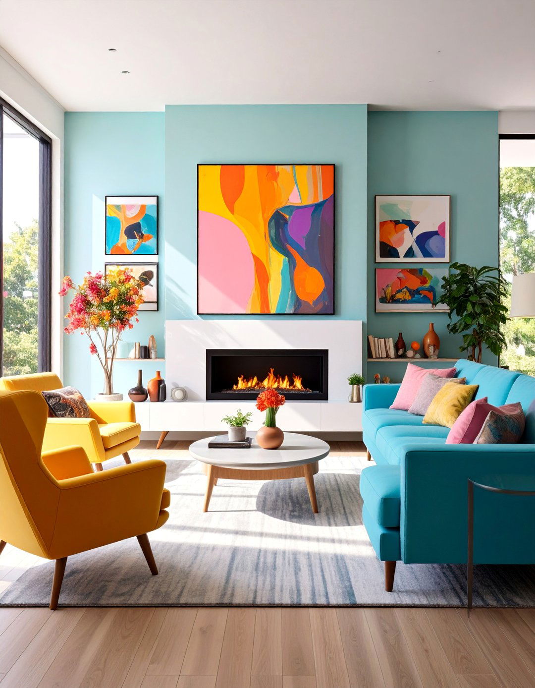 Artistic Gallery Wall Combination Design - 25 Electric Fireplace Ideas With Tv Above