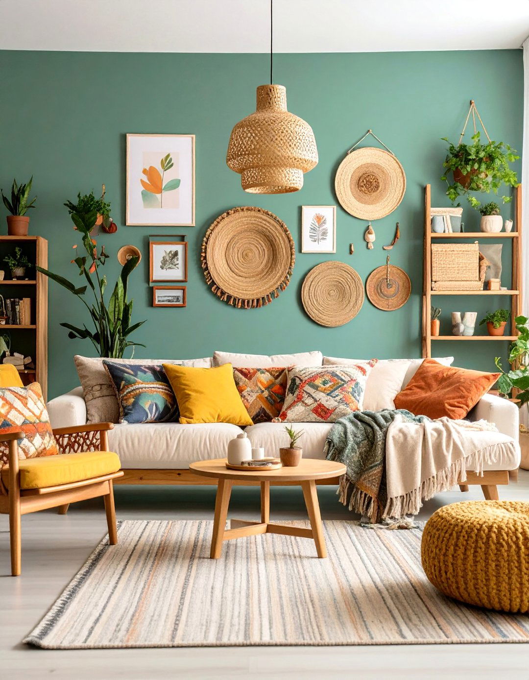 Artistic Gallery Wall with Creative Display - 25 Boho Living Room Ideas