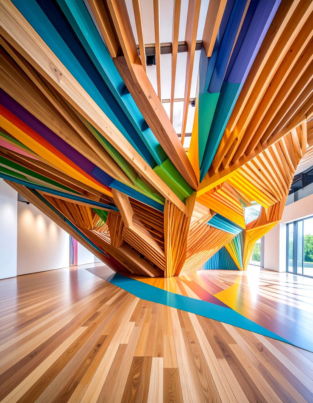 Artistic Geometric Wood Slat Installation - 25 Wood Slat Accent Wall Ideas