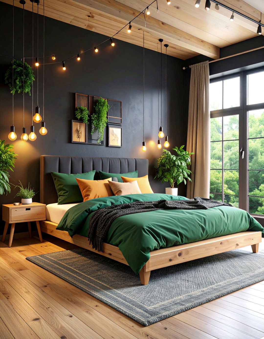 Artistic Matte Black Bedroom with Chalkboard Wall Mural - 25 Matte Black Bedroom Ideas