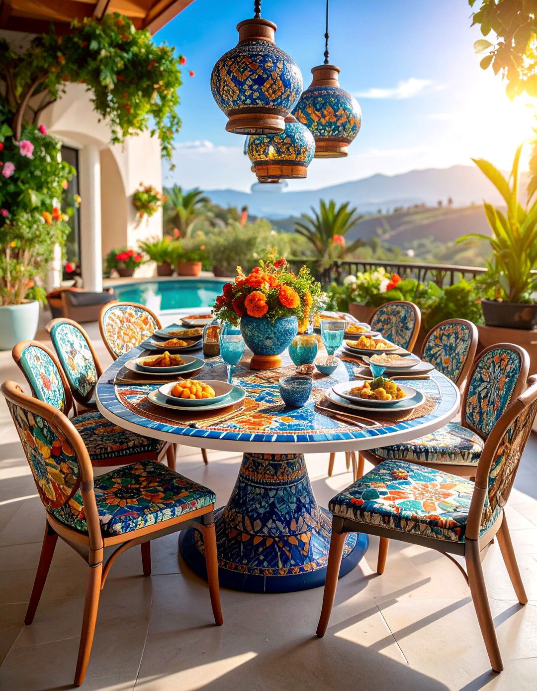 Artistic Mosaic Table Set Garden - 25 Mosaic Garden Ideas